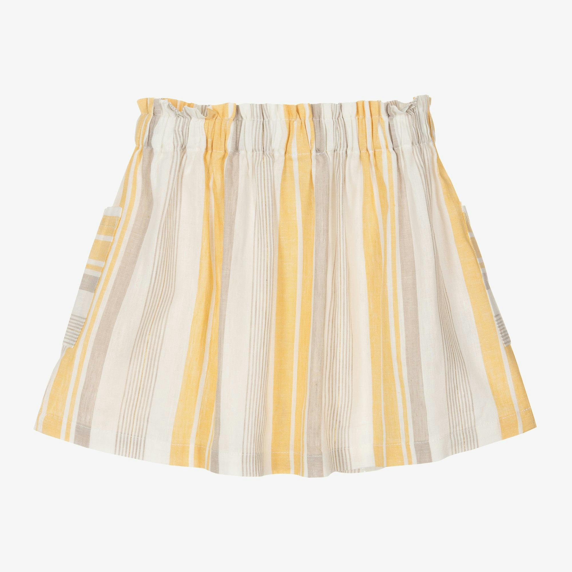 Yellow Striped Pleated Skirt