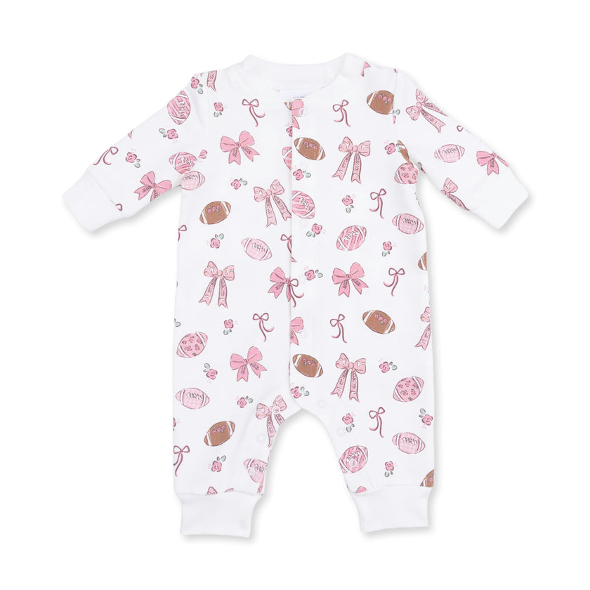 Footballs and Bows - Baseball Collar Button Up Romper