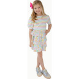 Puff Sleeve Tee in Rainbow Heart Stripe