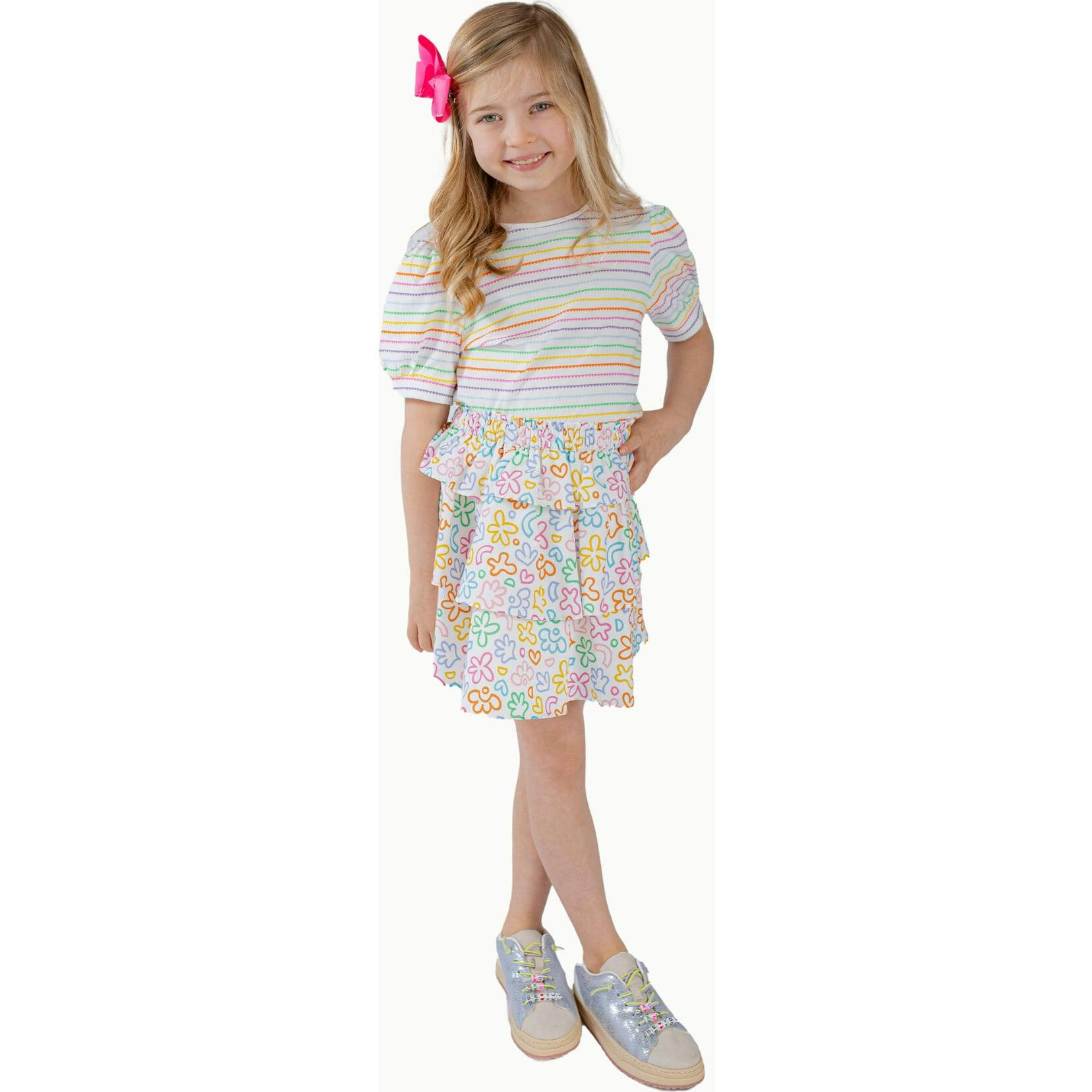 Puff Sleeve Tee in Rainbow Heart Stripe