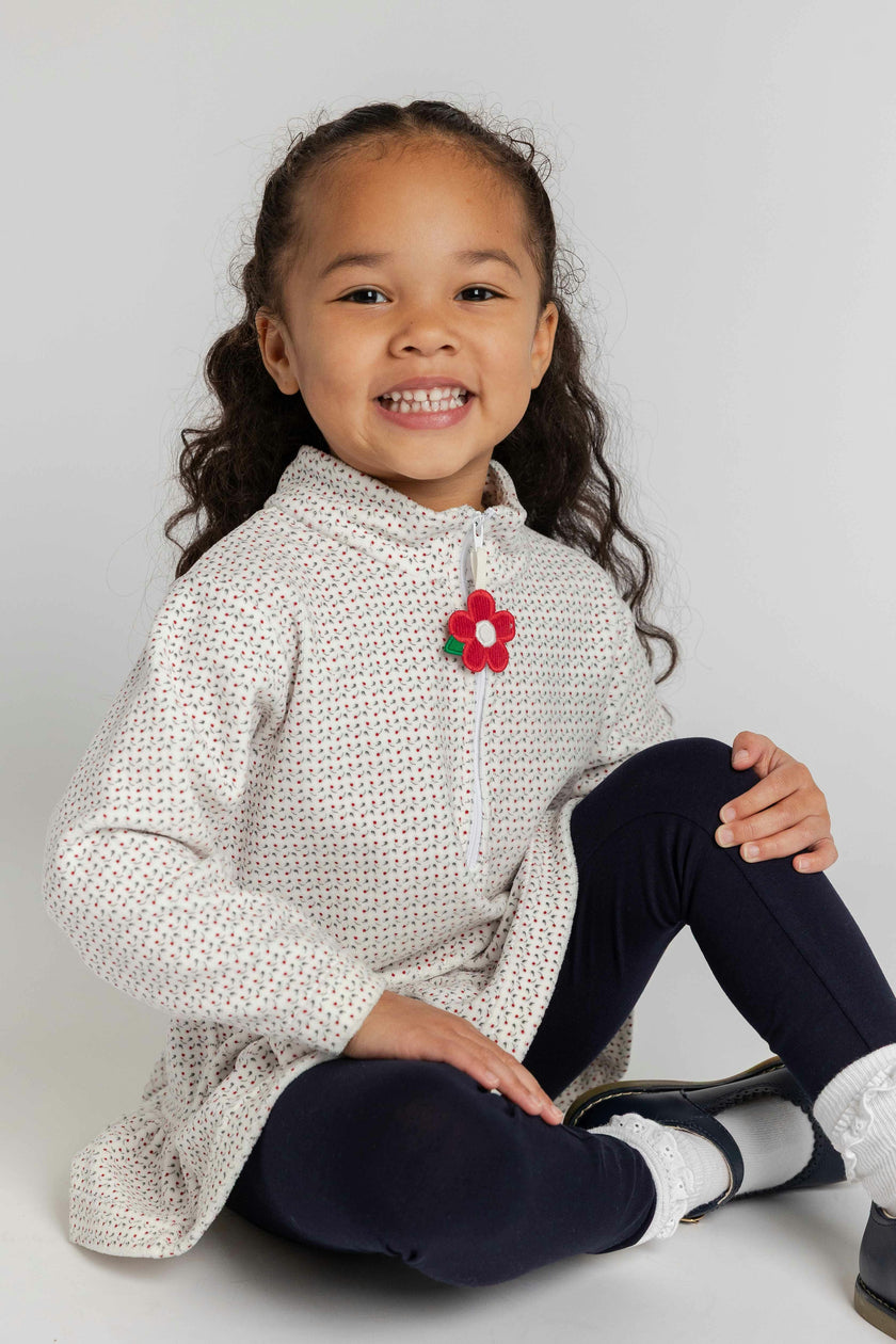 Printed Velour Half Zip Top with Flower Pull