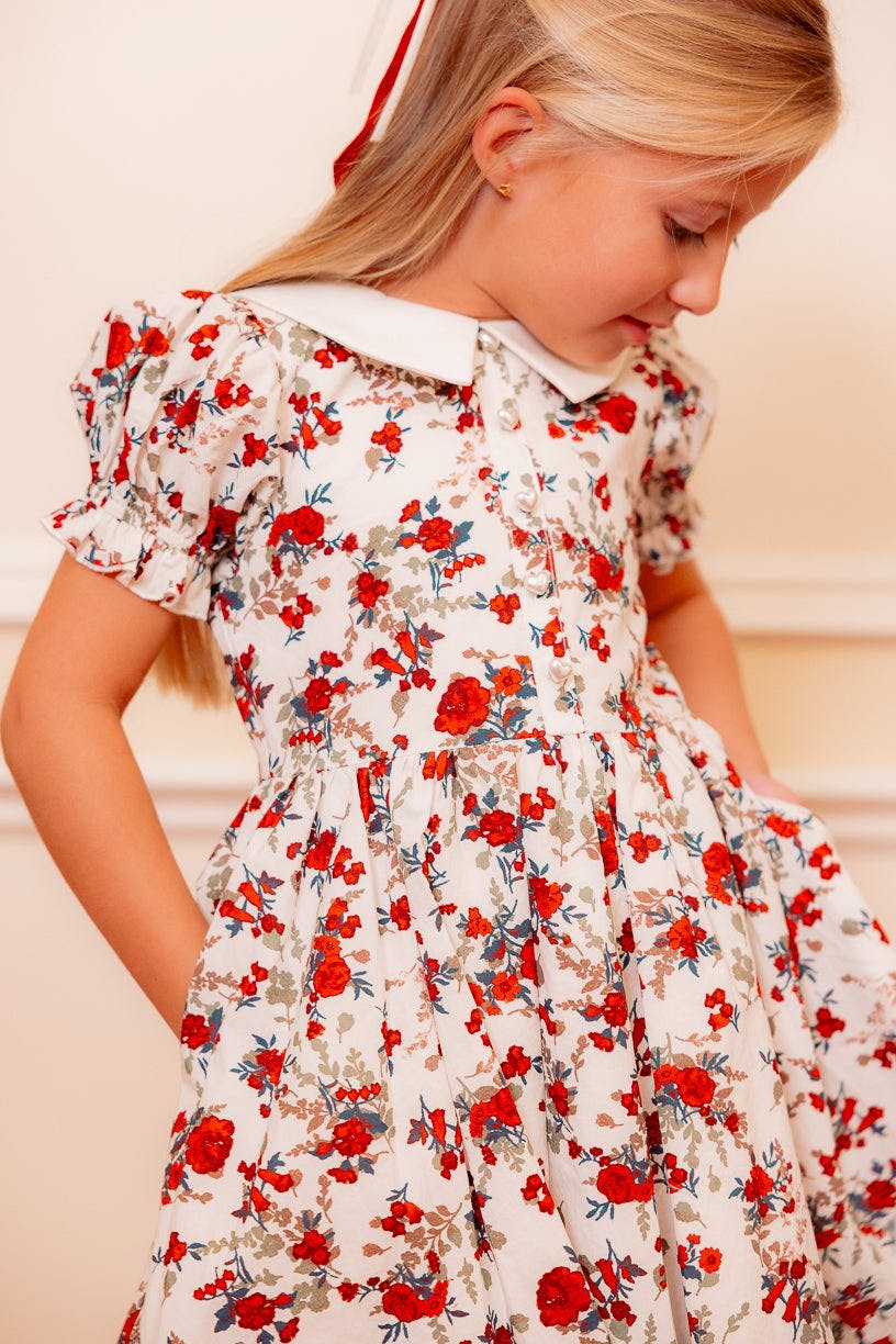Mini Aveline Dress in Red & Green Rustic Floral