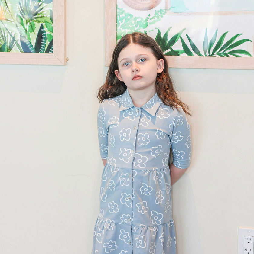 Tiered Flower 3/4 Sleeve Dress