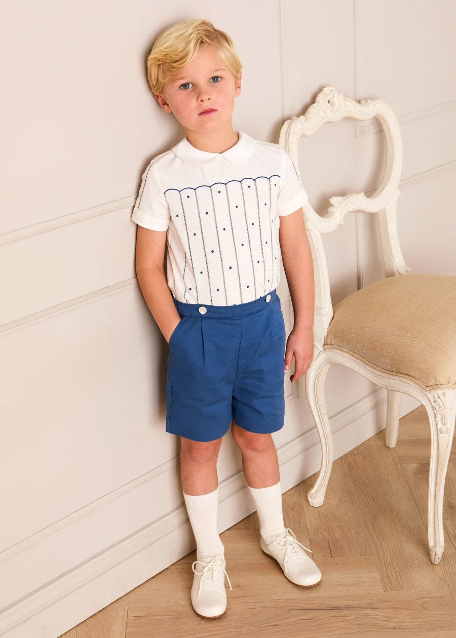 The Matthew Hand Embroidered Openwork Two Piece Set in Navy (18mths-6yrs)