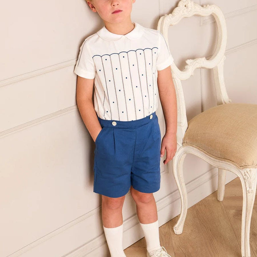 The Matthew Hand Embroidered Openwork Two Piece Set in Navy (18mths-6yrs)