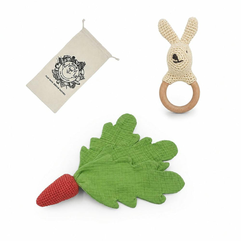 Rabbit & Carrot Gift Box 🥕🐰 100% organic cotton crochet teether and lovey
