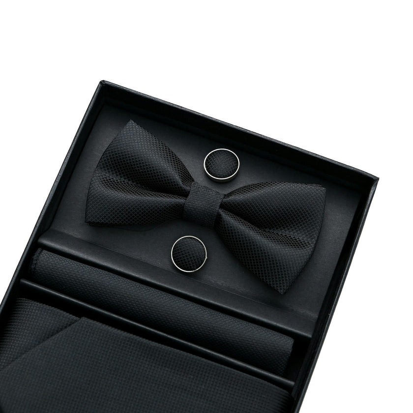 Black Crosshatch Tie Set
