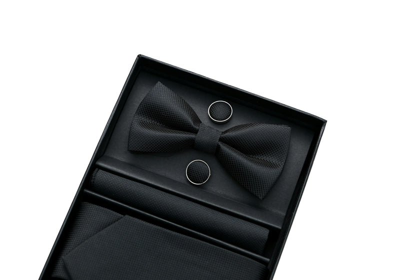 Black Crosshatch Tie Set