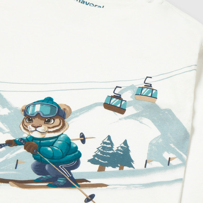 White Skiing Tiger T-Shirt