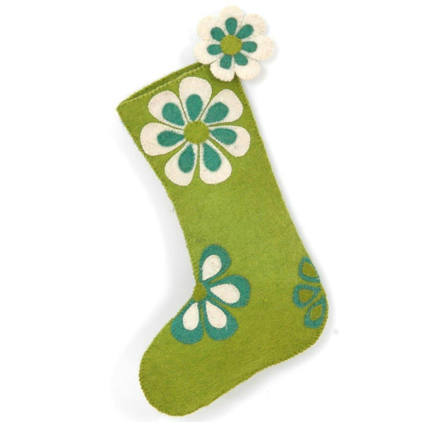 Retro Flower Power Hand Felted Wool Christmas Stocking Arcadia Home