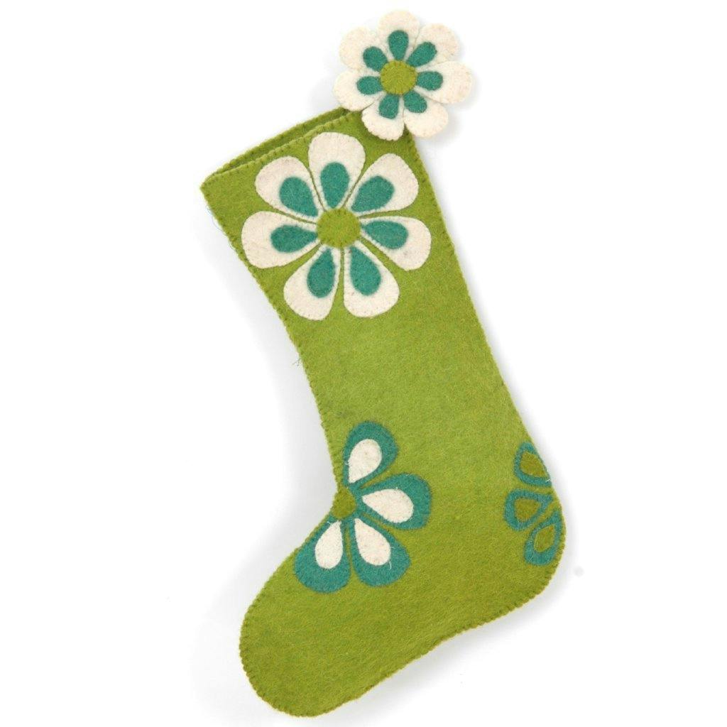 Retro Flower Power Hand Felted Wool Christmas Stocking