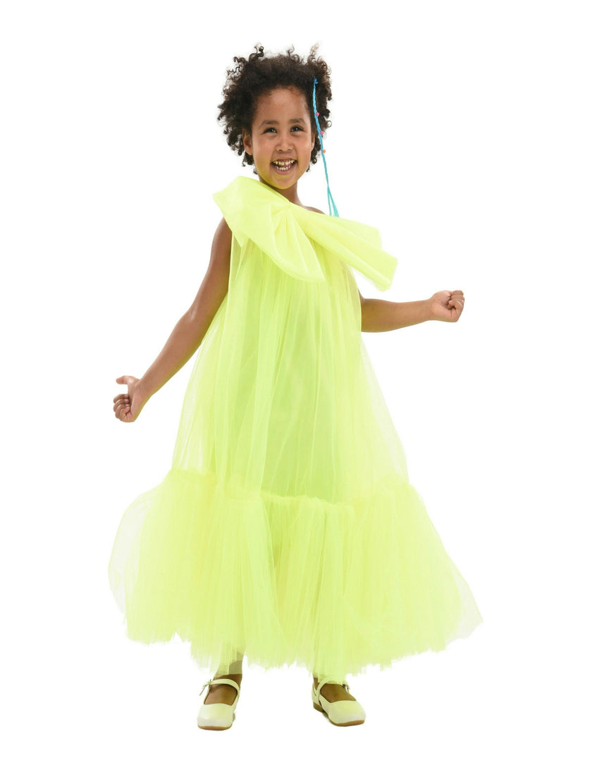 Green Maggi Neon Bow Tulle Dress