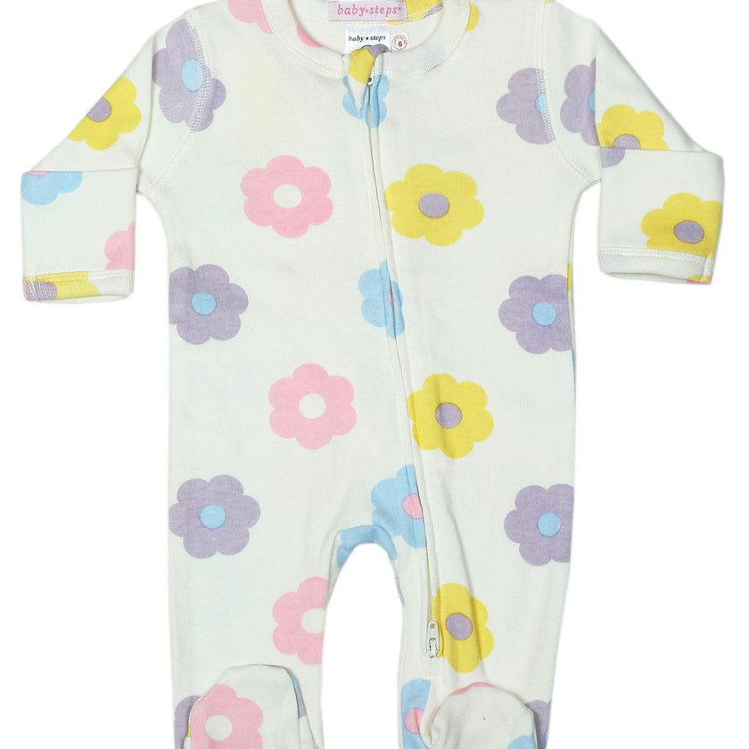 Baby Zipper Footie - Spring Daisy
