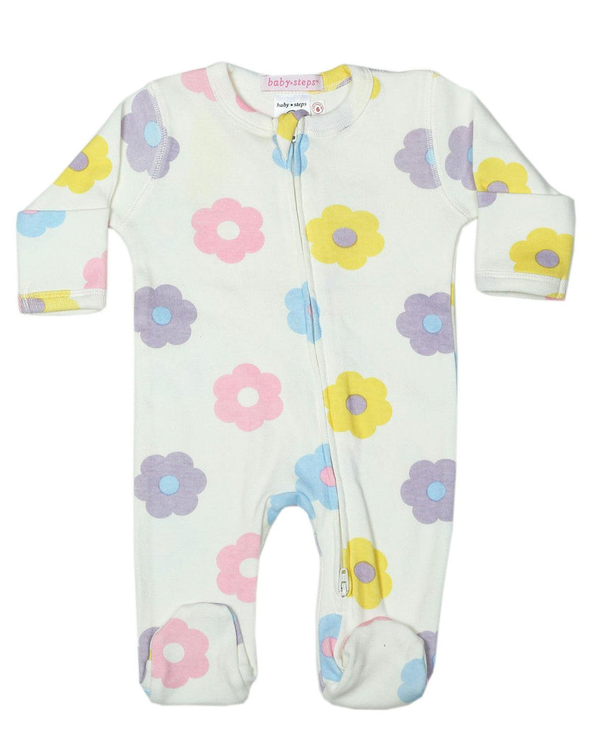 Baby Zipper Footie - Spring Daisy