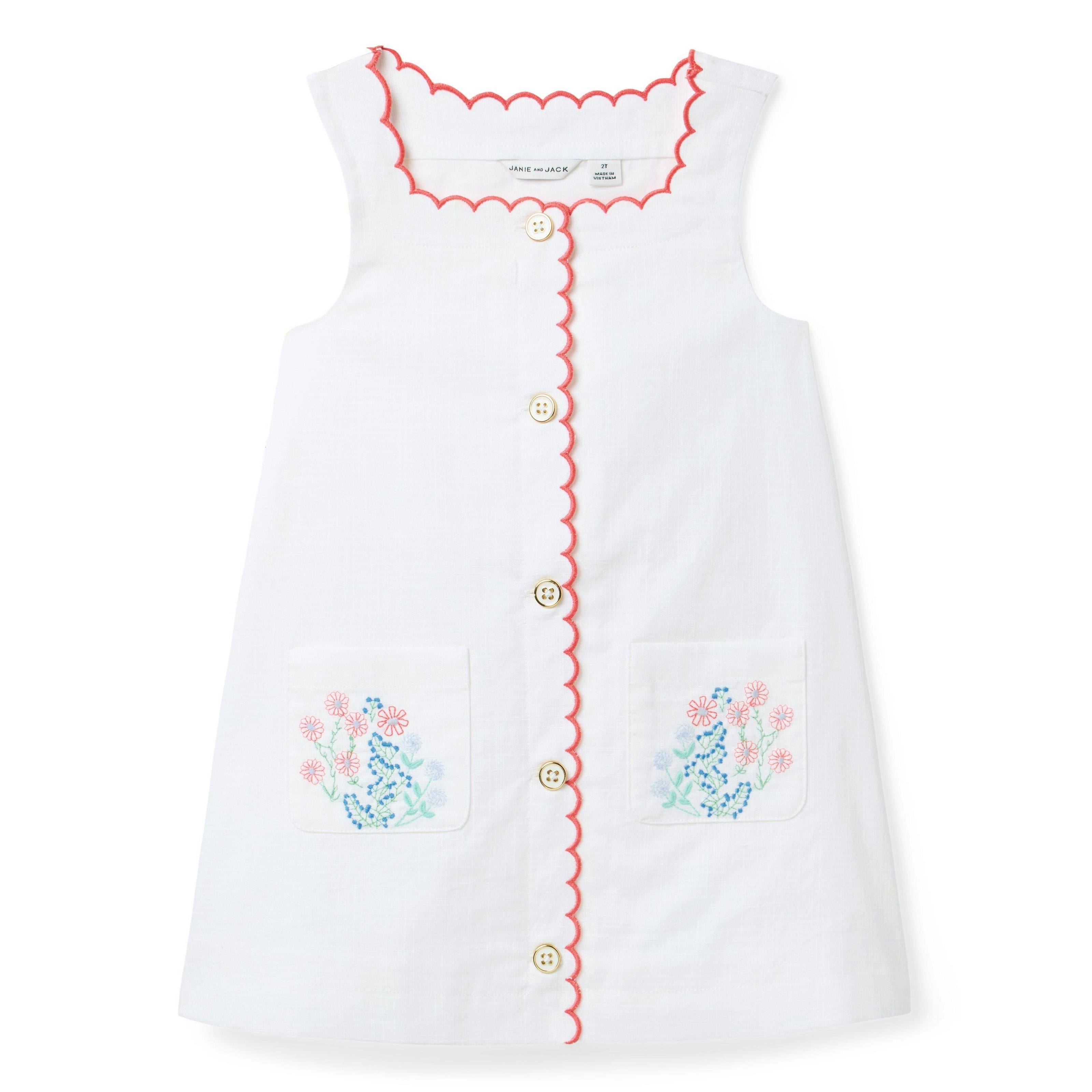 Embroidered Floral Pocket Dress, white
