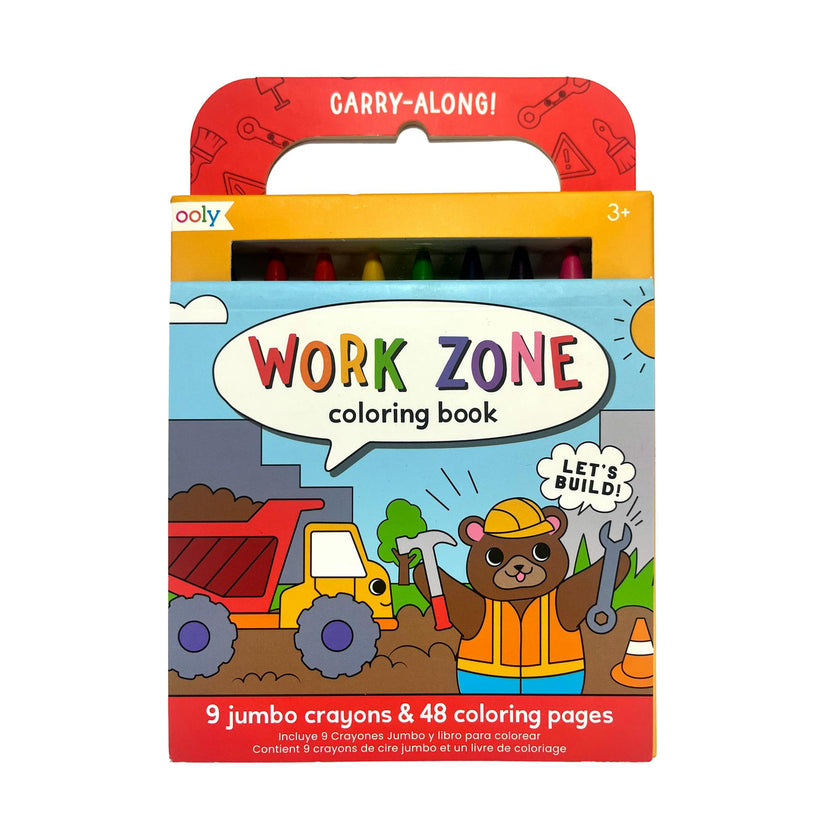 Carry Along! Coloring Book and Crayon Set - Work Zone - Set of 9 Crayons