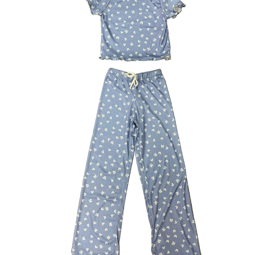 Girls Printed Lounge 2 Pc Short Sleeve Top and Pants Set