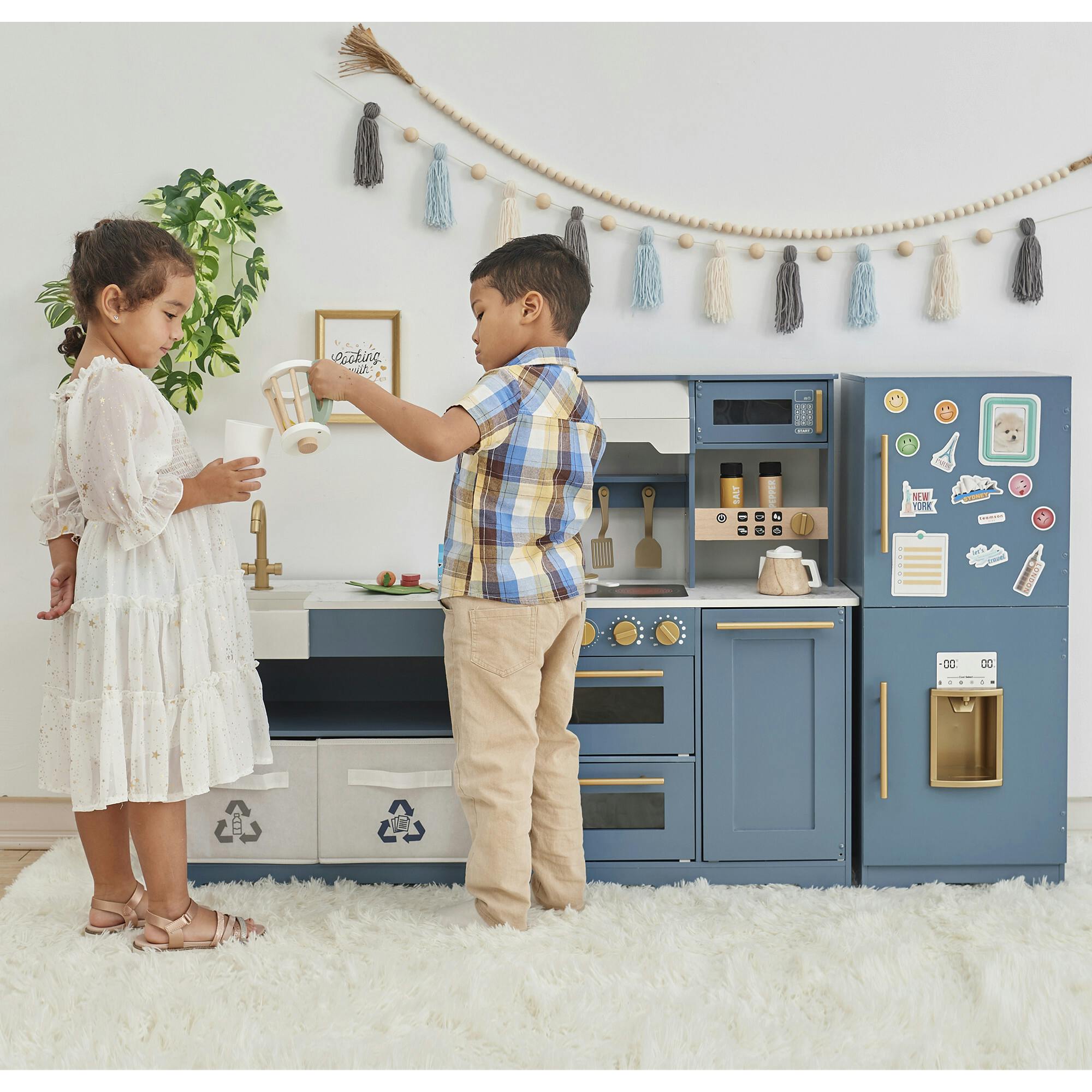 Little Chef Atlanta Large Modular Play Kitchen - Stone Blue/Gold