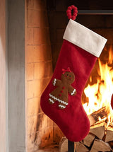 Gingerbread Girl Red Christmas Stocking Hand Felted Wool