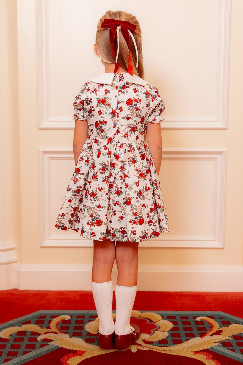 Mini Aveline Dress in Red & Green Rustic Floral