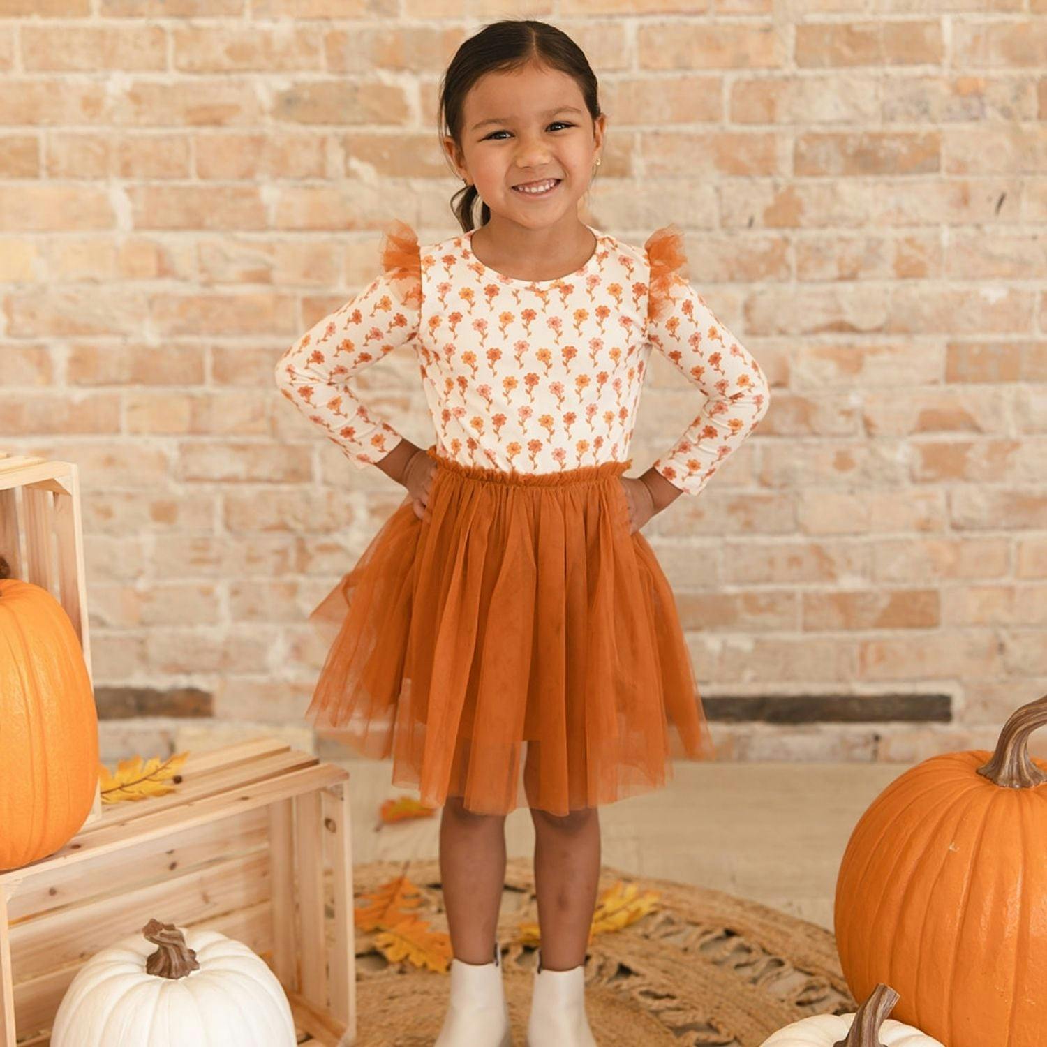 Cinnamon Floral Long Sleeve Tutu Dress