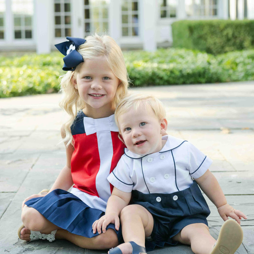 Navy Pique Button on Shortall