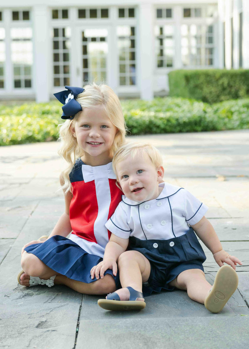 Navy Pique Button on Shortall