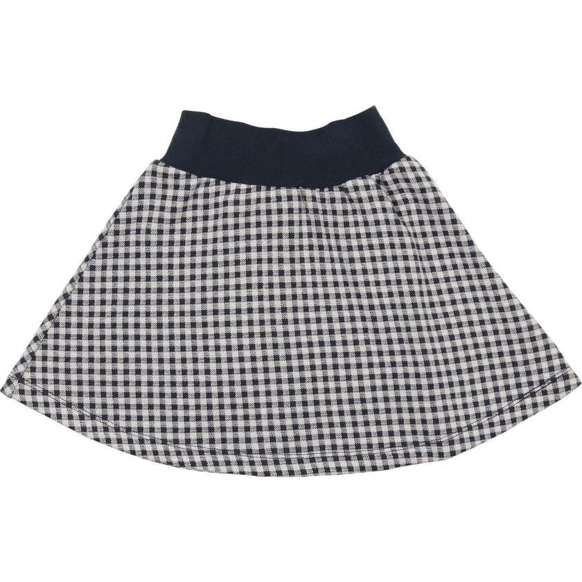 Soft Gingham Ribbed Waist A-Line Short Skirt