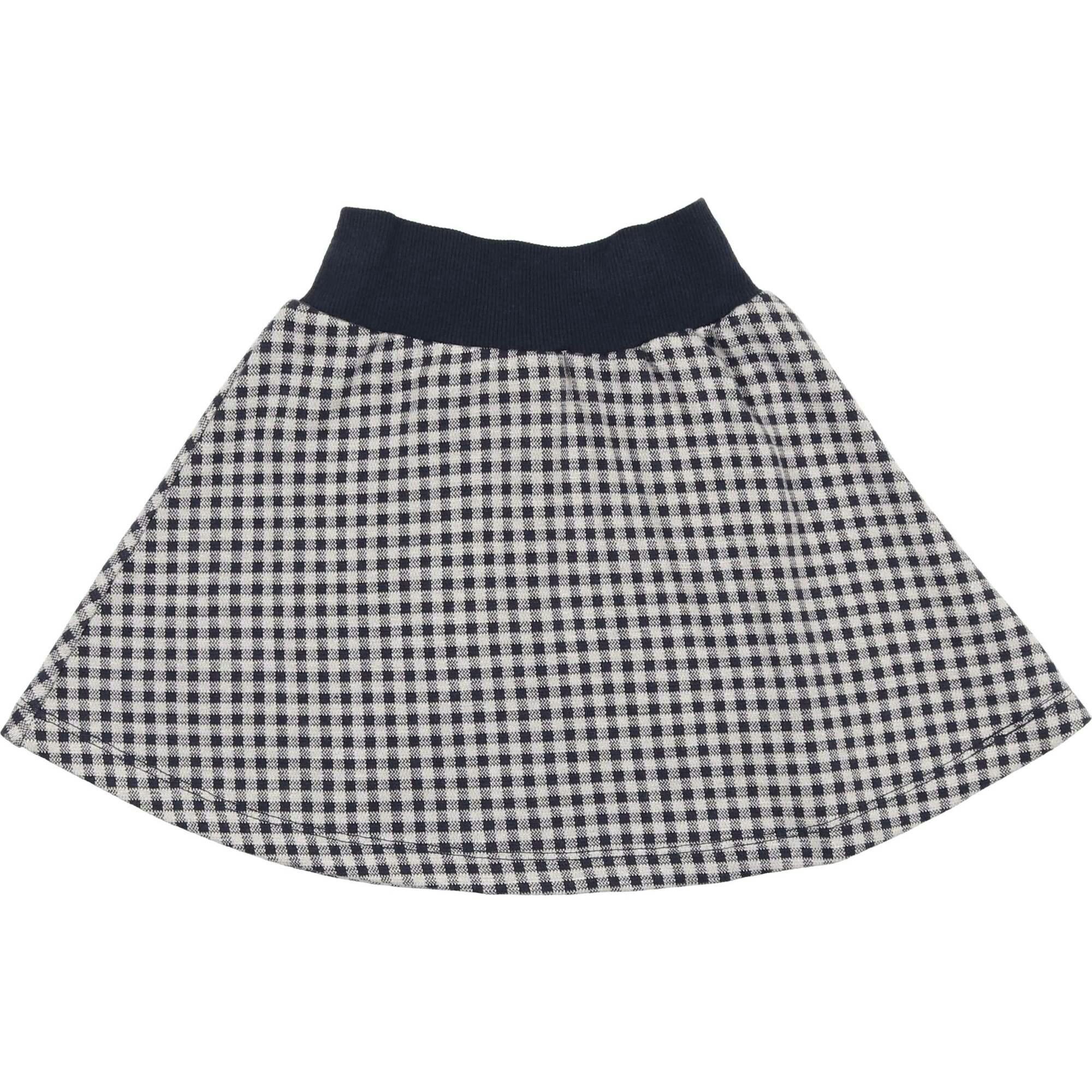 Soft Gingham Ribbed Waist A-Line Short Skirt