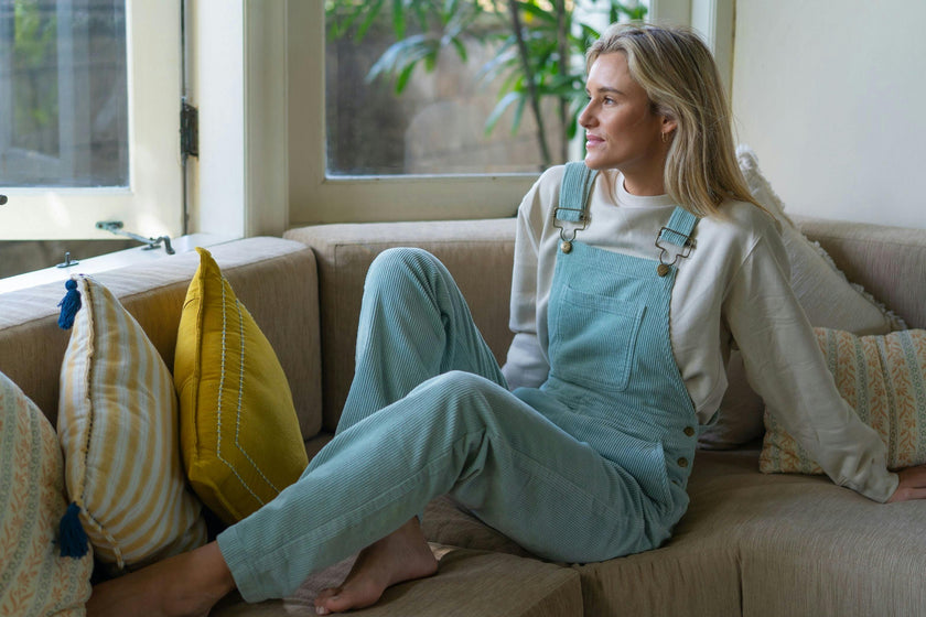 Adult Mint Chunky Cord Overalls
