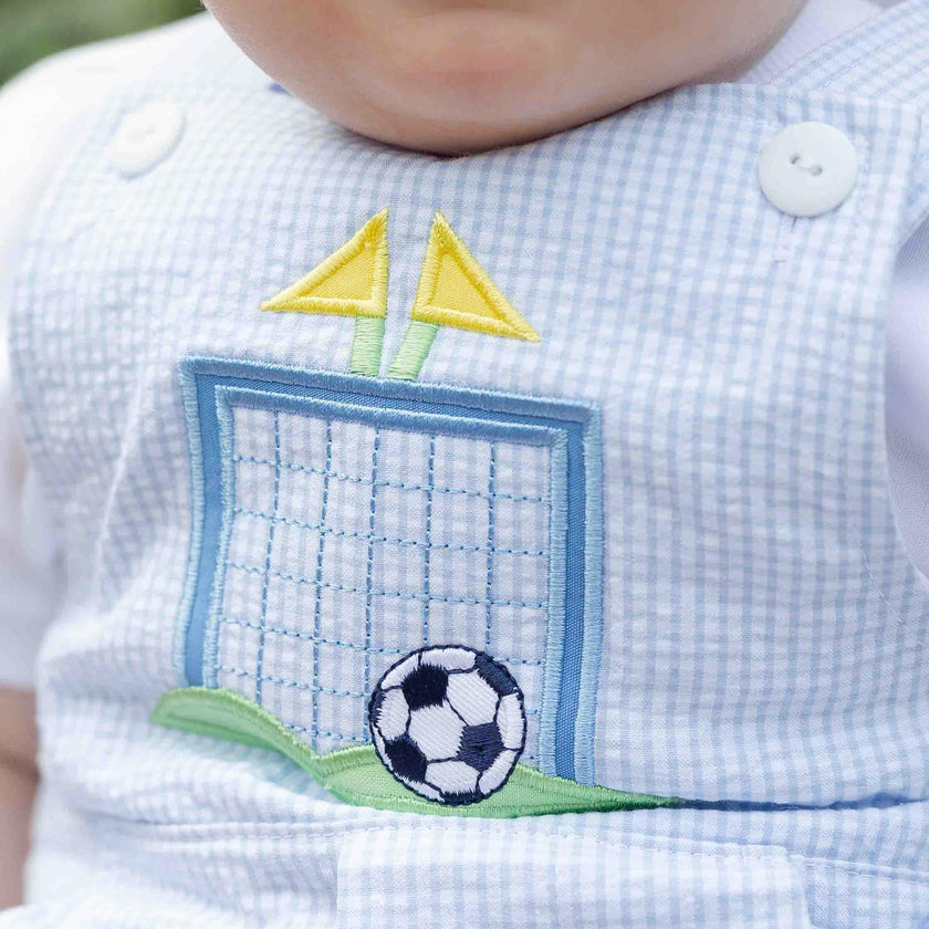 Check Seersucker Shortall With Soccer Goal