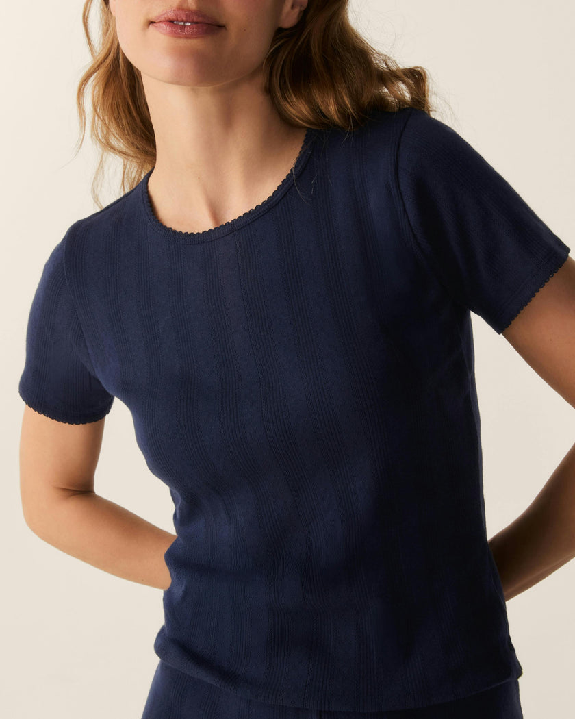Women's Pointelle T-Shirt in Navy