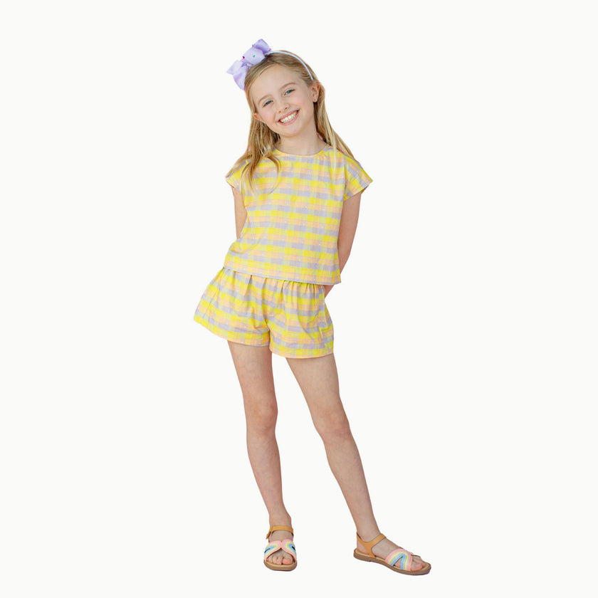 Cap Sleeve Blouse in Pastel Plaid