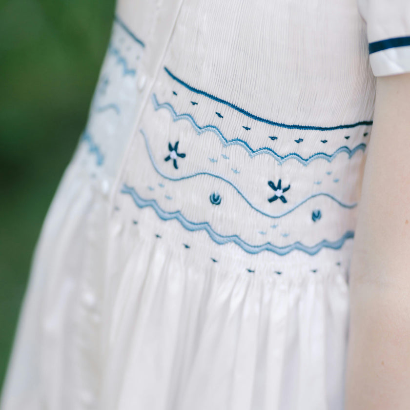 Riviera White Short Sleeve Smocked Dress