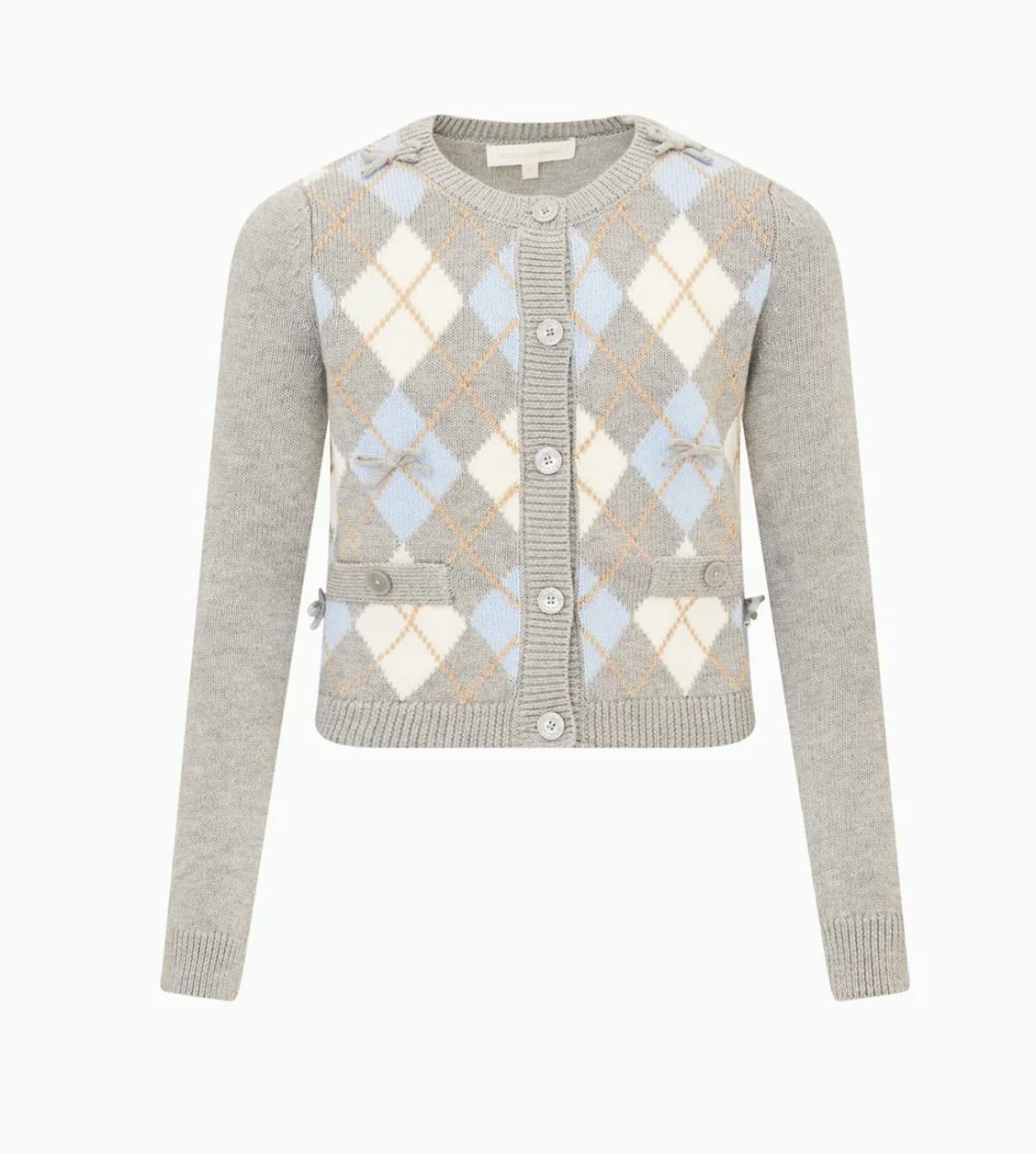 Reilly Tween Argyle Cardigan, Snow Angel