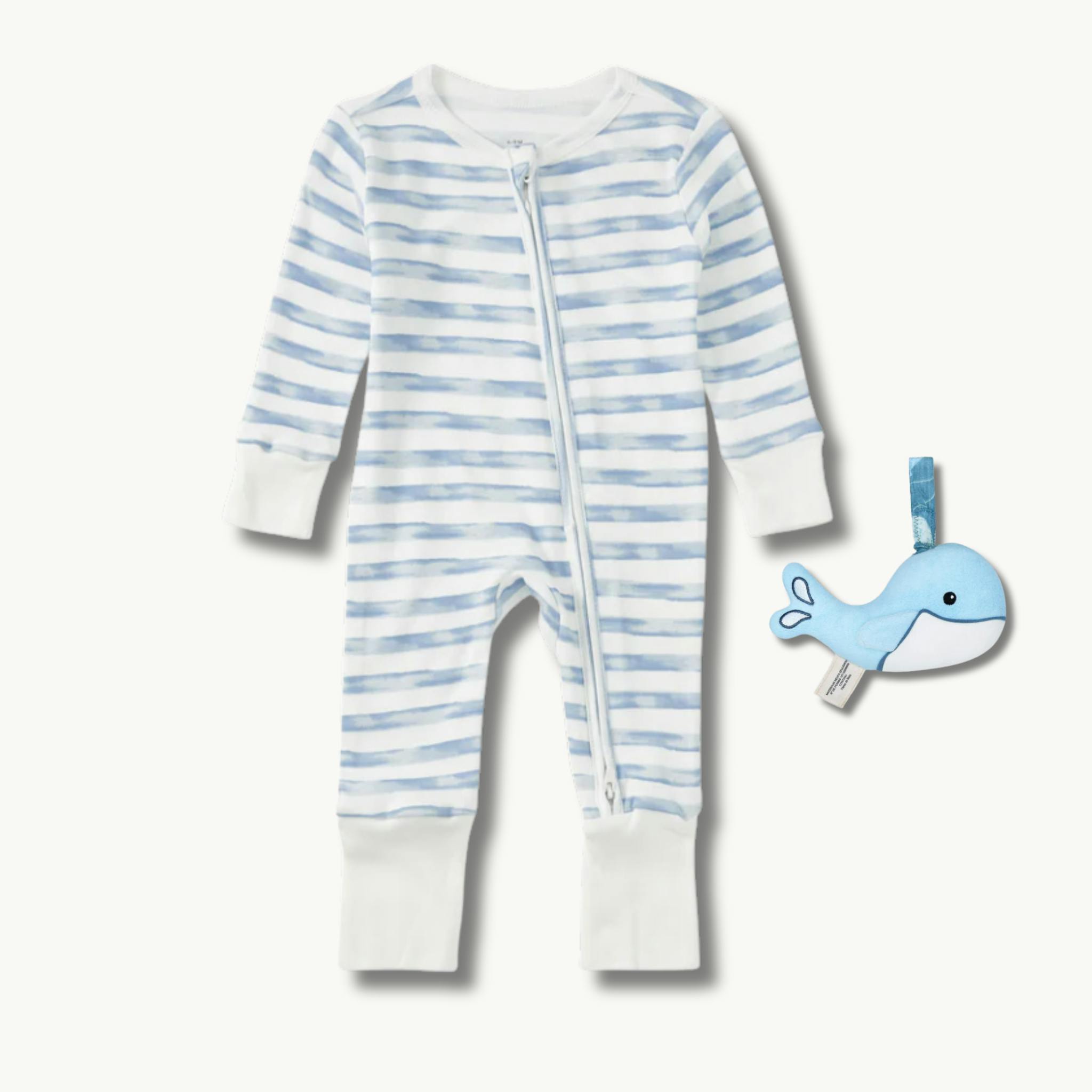 Convertible Coverall & Teething Rattle Set - Breezy Bay Stripe