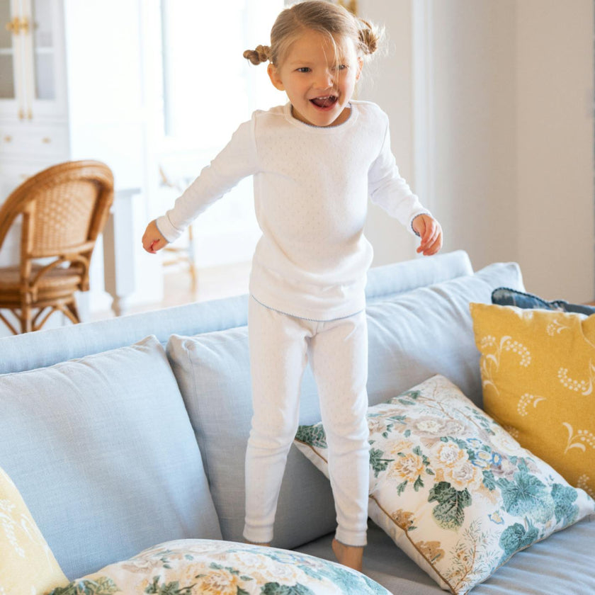 unisex white pointelle pajamas set