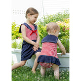 Stripe Knit Romper With Sailor Collar