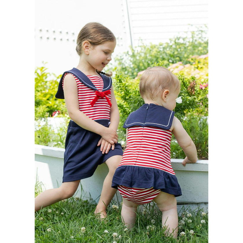 Stripe Knit Romper With Sailor Collar