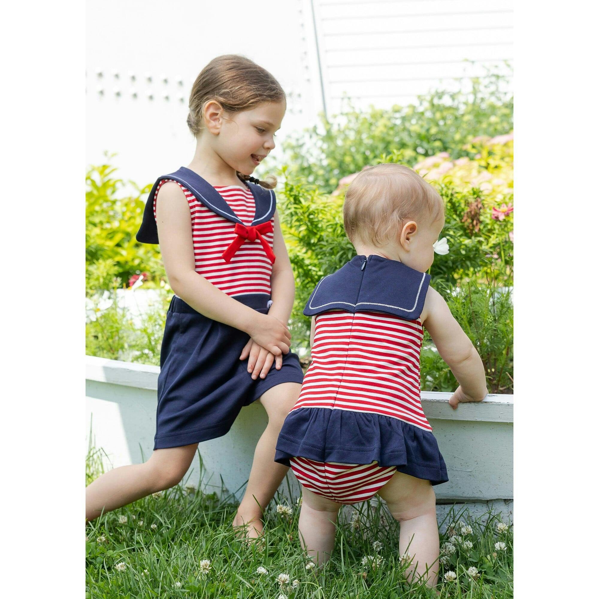 Stripe Knit Romper With Sailor Collar
