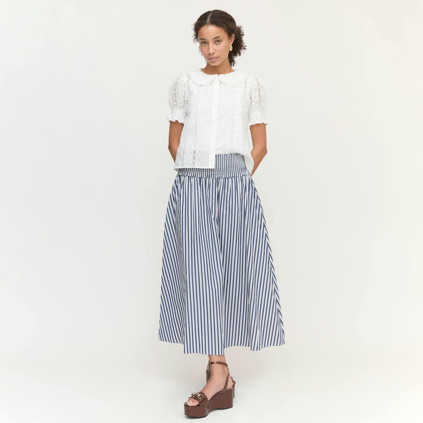 The Delphine Nap Skirt - Navy Stripe