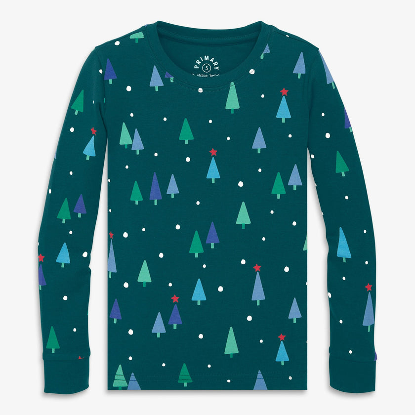 Kids organic PJ top in wintry woods