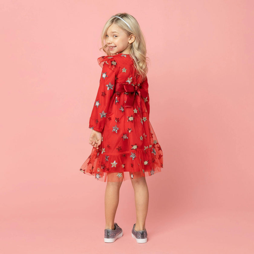 Seren Embroidered Sequin Star Party Dress