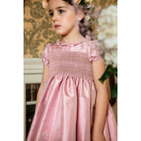 Astrid Pink Silk Smocked Girl Dress