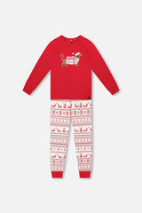 Organic Cotton Two-Piece Pajama Set Red And White Fairisle