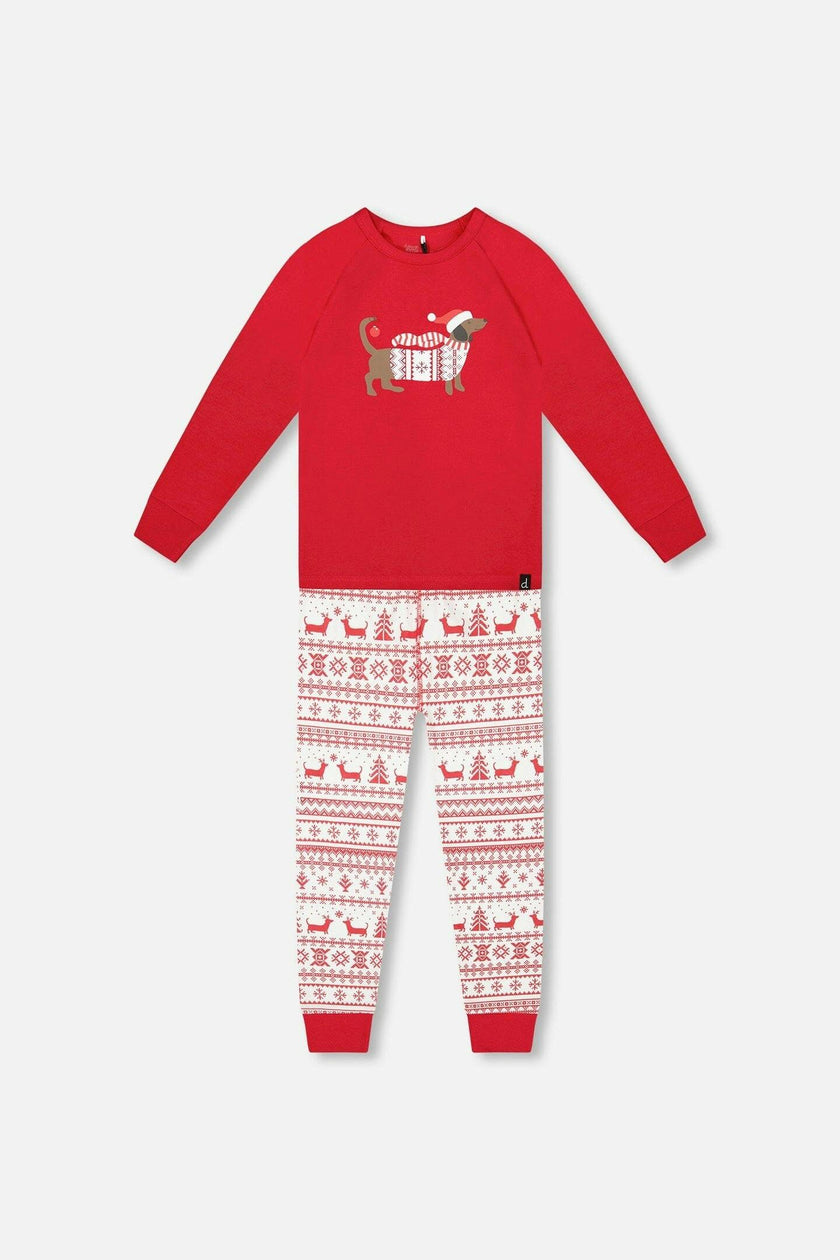 Organic Cotton Two-Piece Pajama Set Red And White Fairisle