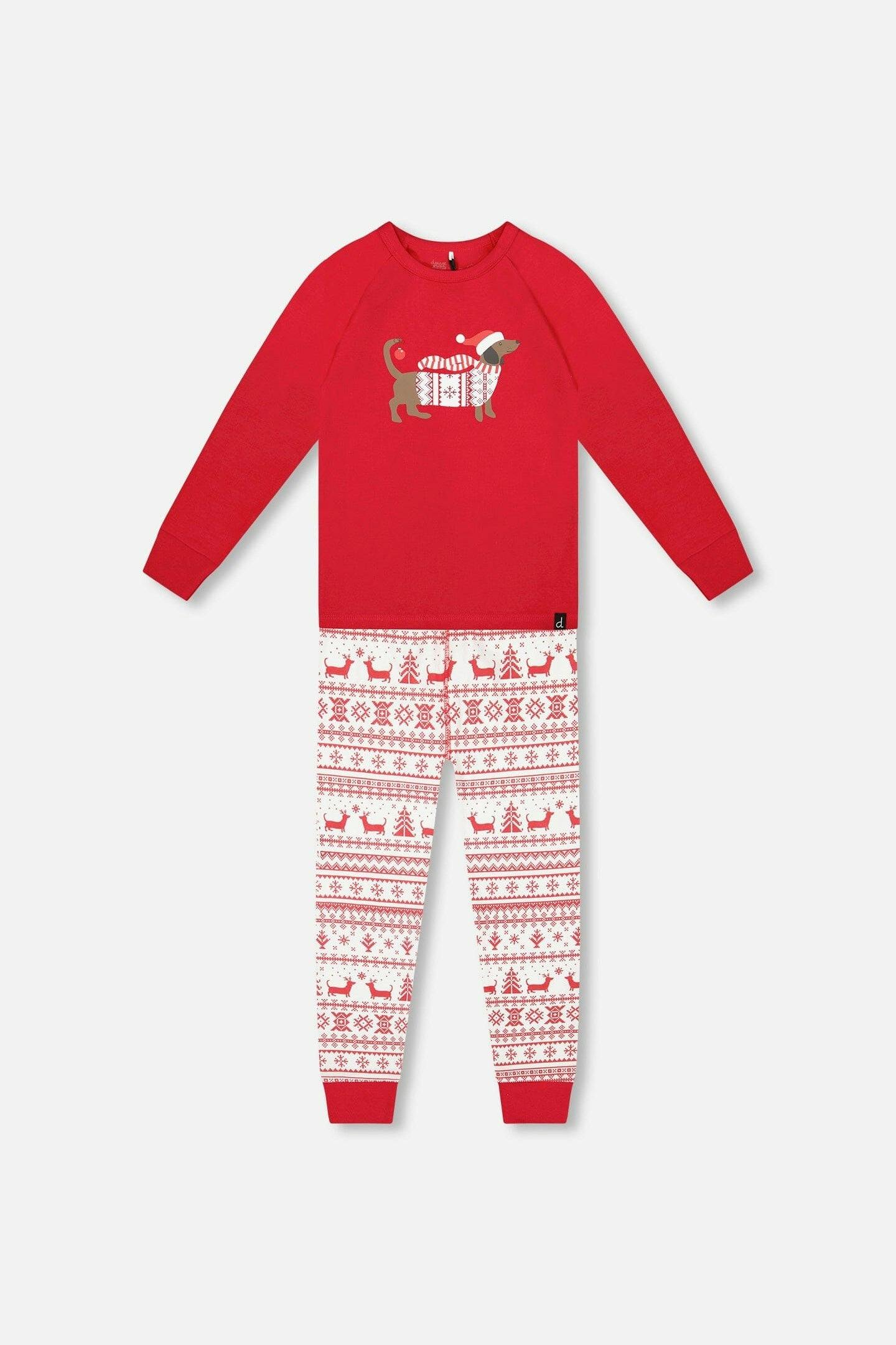 Organic Cotton Two-Piece Pajama Set Red And White Fairisle