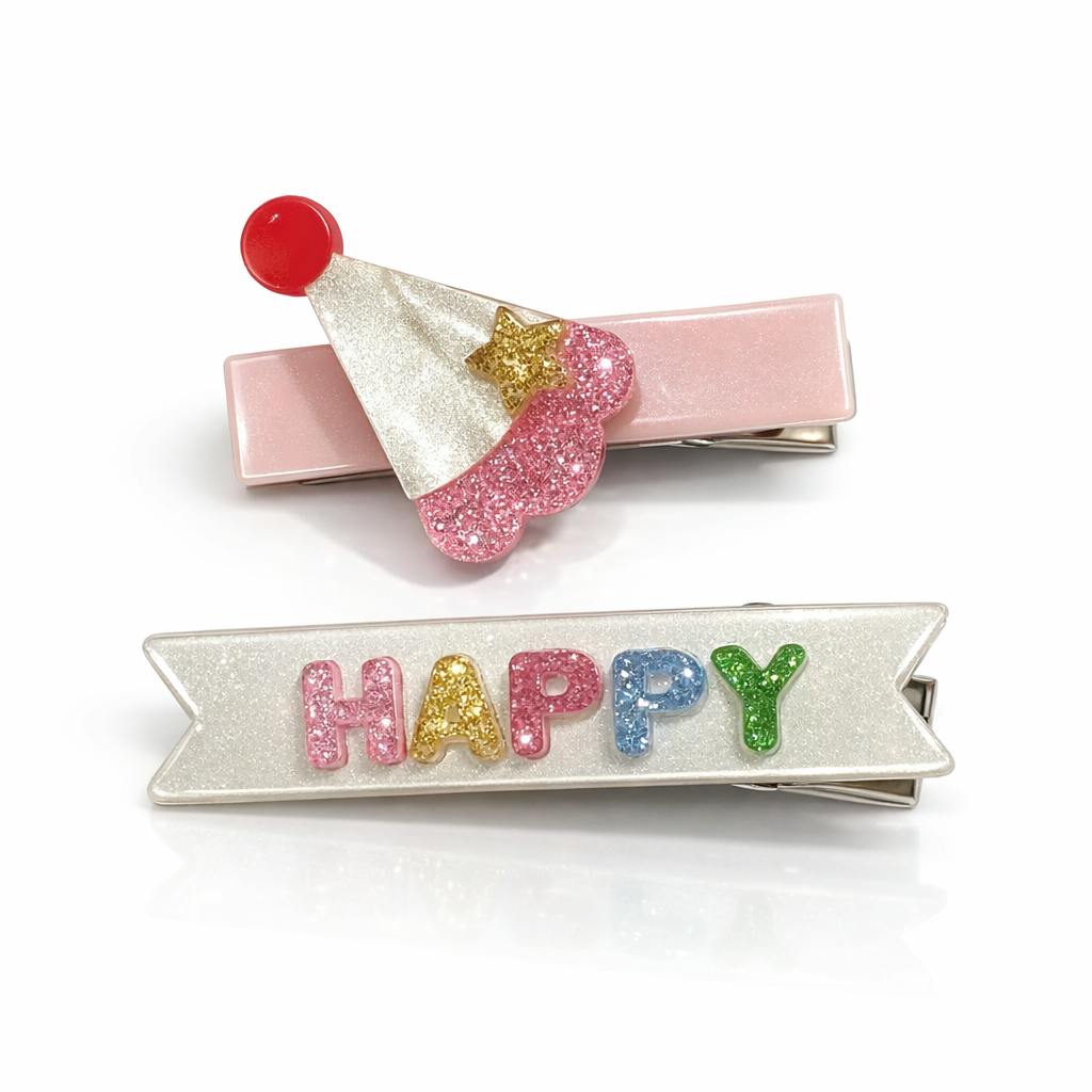Maisonette Happy Birthday Party Hat Hair Clips