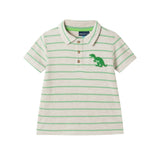 Boys Striped Waffle Polo Set | Oatmeal Dino