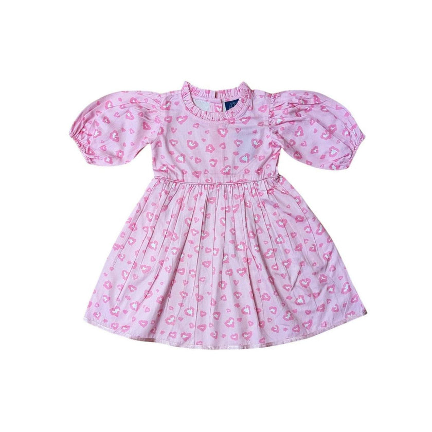 Leopard Hearts Puff Sleeve Dress